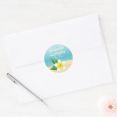 Sticker Rond Blanc Frangipani Fleur Tropicale Plage Mariage (Enveloppe)