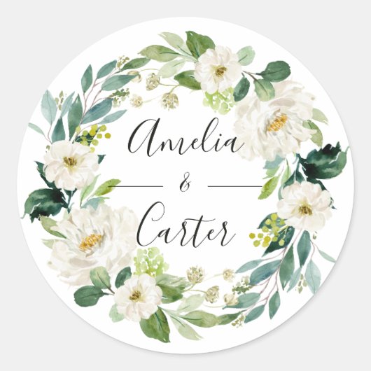Sticker rond blanc Mariage à fleurs (Devant)