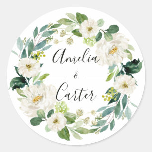 Sticker rond blanc Mariage à fleurs