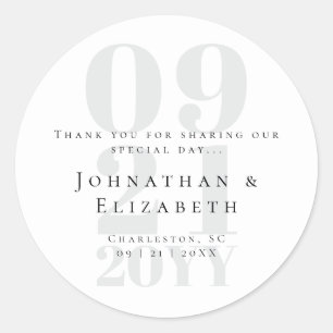 Sticker Rond Blanc Minimaliste Gras Type Mariage Faveur