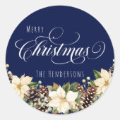 Sticker Rond Blanc Noël Poinsettia bleu (Devant)