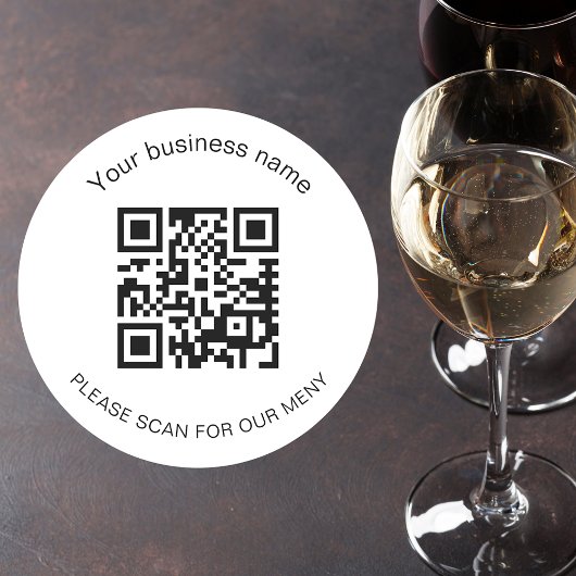 Sticker Rond Blanc noir bar restaurant menu qr code