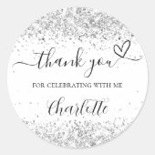 Sticker Rond Blanc paillettes argentées merci (Devant)