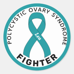 Sticker rond blanc PCOS Fighter Ribbon