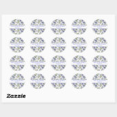Sticker Rond Blanc Perwinkle Florals Purple Mariage Favoriser (Feuille)