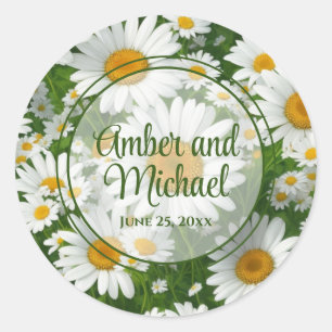 Sticker Rond Blanc printemps floral blanc marguerites verdure