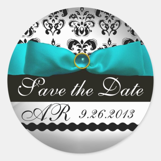 STICKER ROND BLANC RIBBON BLUE TURQUASE NOIR DOMMASK MONOGRAM (Devant)