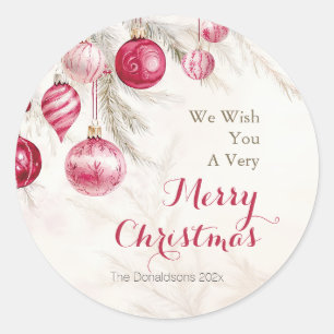 Sticker Rond Blanc rose Ornements Vintages Noël