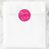 Sticker Rond Blanc rose vif moderne fait avec coeur d'amour (Sac)