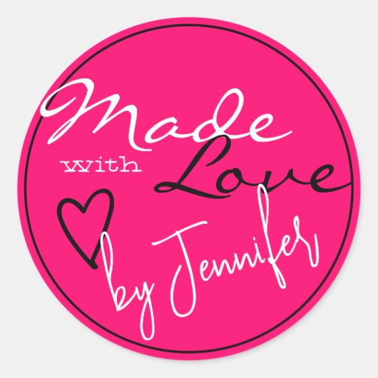Sticker Rond Blanc rose vif moderne fait avec coeur d'amour (Devant)