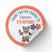 Sticker Rond Blanc rouge et bleu Merci d'anniversaire Favoriser
