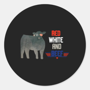 Sticker Rond Blanc Rouge Et Boeuf