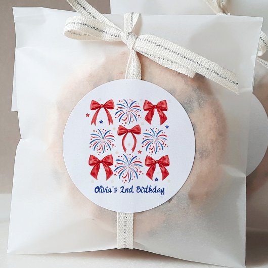 Sticker Rond Blanc rouge et deux juillet Fille 2e anniversaire