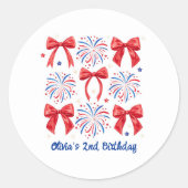 Sticker Rond Blanc rouge et deux juillet Fille 2e anniversaire (Devant)
