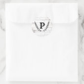Sticker Rond Blanc Rustique Bois Chic Démodé Laurier Mariage (Sac)