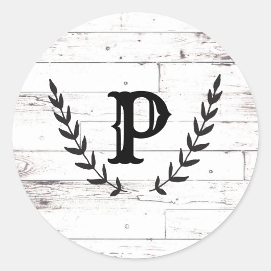 Sticker Rond Blanc Rustique Bois Chic Démodé Laurier Mariage (Devant)