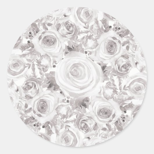 Sticker Rond Blanc Rustique Hiver Rose Mariage Élégant Faveur (Devant)