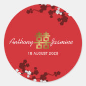 Sticker Rond Blanc Sakura Gold Double Bonheur Mariage chinois (Devant)