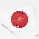 Sticker Rond Blanc Sakura Gold Double Bonheur Mariage chinois (Enveloppe)