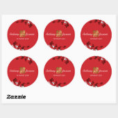 Sticker Rond Blanc Sakura Gold Double Bonheur Mariage chinois (Feuille)