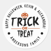 Sticker Rond Blanc Style Halloween "Trick or Treat" Imprimer (Devant)