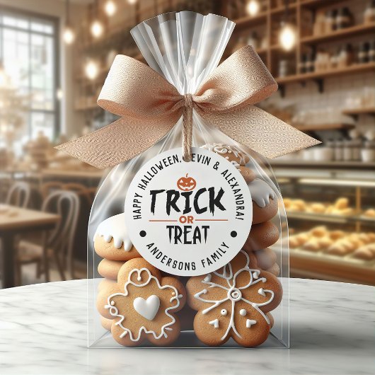 Sticker Rond Blanc Style Halloween "Trick or Treat" Imprimer