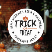 Sticker Rond Blanc Style Halloween "Trick or Treat" Imprimer