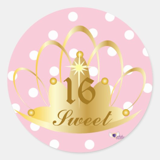 Sticker Rond Blanc Sur Pois Roses, Doux, 16 Sticker-Cust. (Devant)