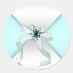 Sticker Rond Blanc Turquoise Bleu Enveloppe Sceau Fête Favorise