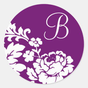 Sticker Rond Blanc Vintage Fleur Silhouette sur Lavande