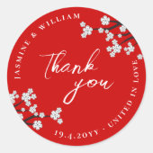 Sticker Rond Blanc Zen Sakura Cerry Blossoms Mariage d'Asie Rou (Devant)