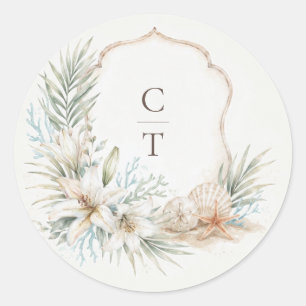 Sticker Rond Blason aquarelle de plage bohème tropicale