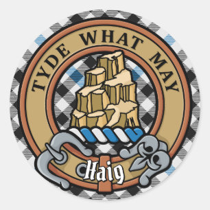 Sticker Rond Blason de Clan Haig sur tartan à carreaux