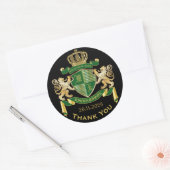 Sticker Rond Blason de la Monogramme Merci Vert Or Griffon (Enveloppe)