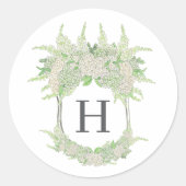Sticker Rond Blason de mariage à l'aquarelle Hydrangea vert et  (Devant)