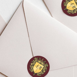 Sticker Rond Blason de monogramme de mariage or