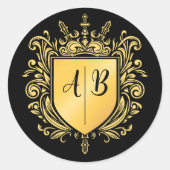 Sticker Rond Blason de monogramme de mariage or (Devant)