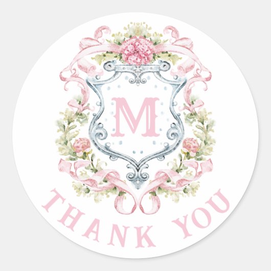 Sticker Rond Blason Floral Grandmillennial Monogramme | Mariage (Devant)
