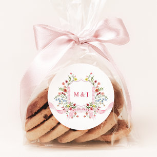Sticker Rond Blason Floral Régence Aquarelle Rose Mariage