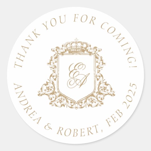 Sticker Rond Blason Monogramme Doré Mariage Remerciements (Devant)