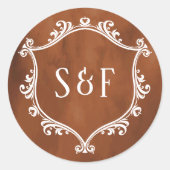 Sticker Rond Blason Monogramme en Terre Cuite Rustique (Devant)