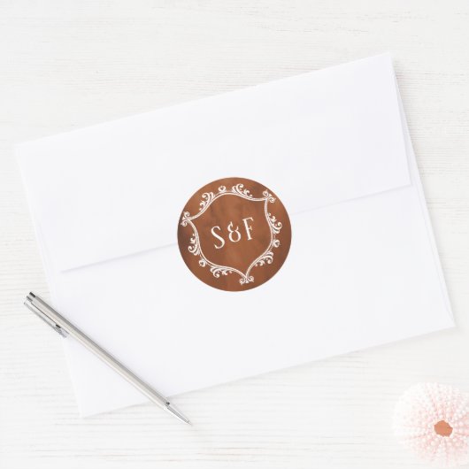 Sticker Rond Blason Monogramme en Terre Cuite Rustique (Enveloppe)