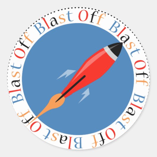 Sticker Rond Blast Off Rocket Ship (Devant)