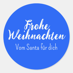Sticker Rond Blau Frohe Weihnachten Joyeux Noël en allemand 