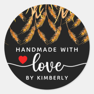 Sticker Rond Blé fait à la main avec l'amour noir