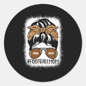 Sticker Rond Bleached Football Mom Life With Leopard And Messy (Devant)