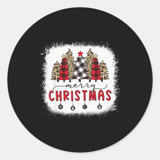 Sticker Rond Bleached Merry Christmas Tree Funny Leopard Plaid (Devant)