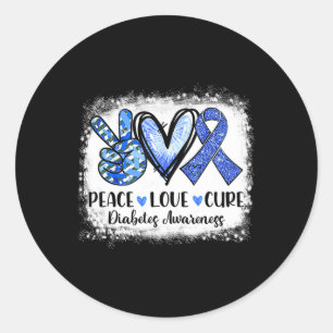 Sticker Rond Bleached Peace Love Cure Grey Blue Ribbon Diabète