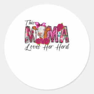 Sticker Rond Bleached This Mama Loves Her Herd Mother's Day Cow