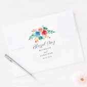 Sticker Rond Blessed Day Pink Blue Floral Mariage d'aquarelle (Enveloppe)
